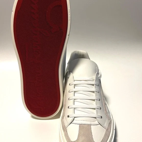Salvatore Ferragamo White Leather Sneakers with Beige Suede Accents